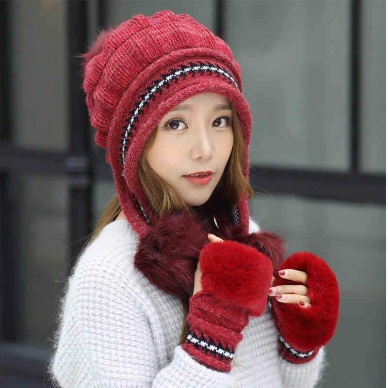 Fashion New Women's Winter Plus Cashmere Rabbit Fur Knit Hat Gloves Warm Woolen Caps Fashion Thick Fur Ball Ear Caps
Fashion New Women's Winter Plus Cashmere Rabbit Fur Knit Hat Gloves Warm Woolen Caps Fashion Thick Fur Ball Ear Caps