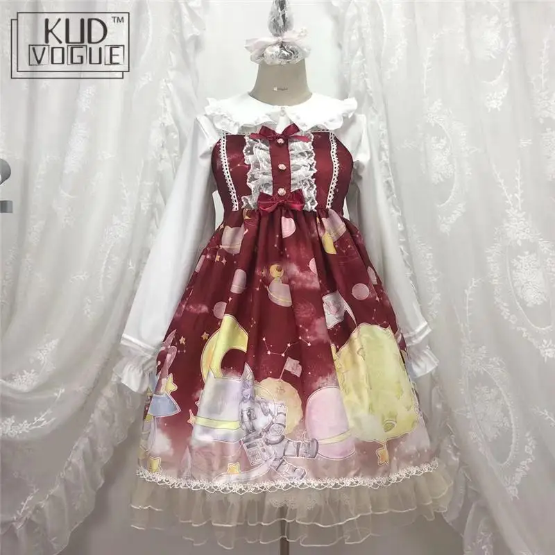 Lolita Kawaii Suspenders Dress Vintage Gothic Jsk Princess Girl Dress Gradient Sky Print High Waist Bowknot Lace Ruffle Sweet
Lolita Kawaii Suspenders Dress Vintage Gothic Jsk Princess Girl Dress Gradient Sky Print High Waist Bowknot Lace Ruffle Sweet