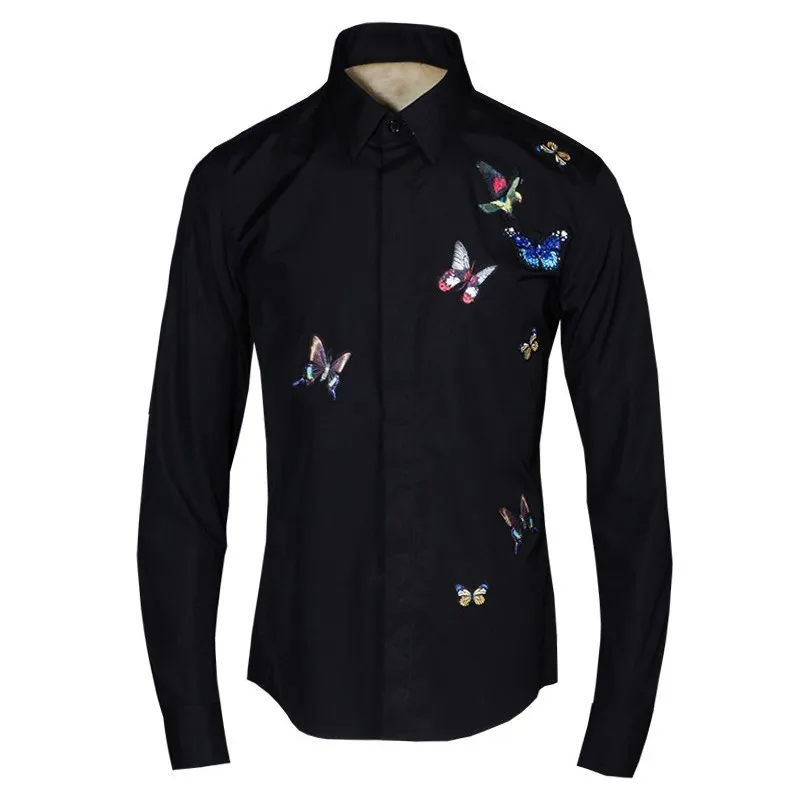Men Butterfly Spring Embroidered Wedding Dress Shirts Slim Fit Office Work Lapel Collar Camisetas Hombre Shirt White Formal Top
Men Butterfly Spring Embroidered Wedding Dress Shirts Slim Fit Office Work Lapel Collar Camisetas Hombre Shirt White Formal Top