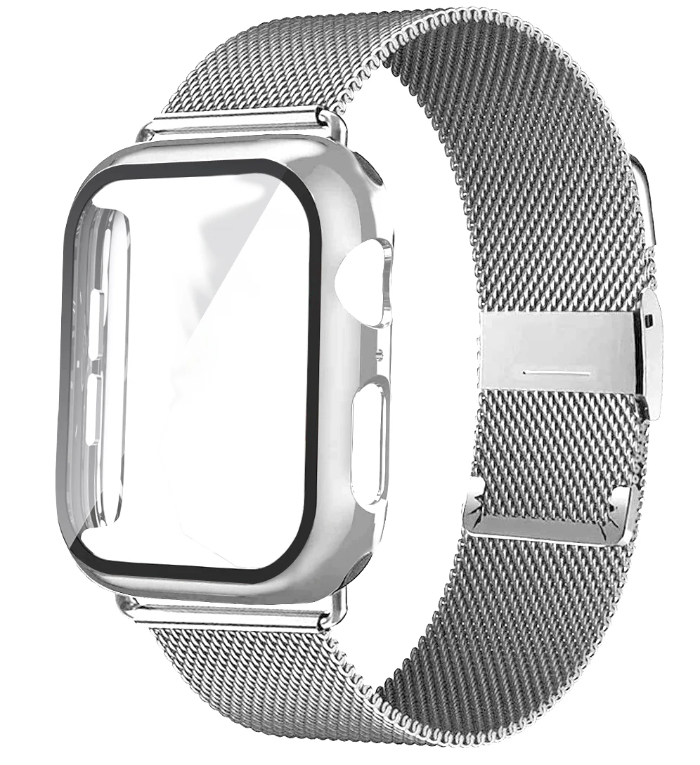 Стекло + чехол ремешок для Apple watch band 44 мм 40 38 42 аксессуары радужный Магнитный