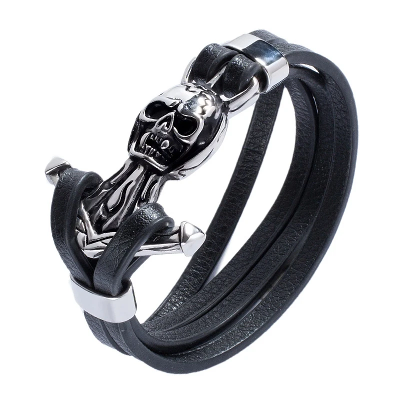 Punk Men Jewelry Black Leather Rope Bracelet Stainless Steel Anchor Skull Bracelets Bangles Vintage Male Leather Wristband PW782
Punk Men Jewelry Black Leather Rope Bracelet Stainless Steel Anchor Skull Bracelets Bangles Vintage Male Leather Wristband PW782