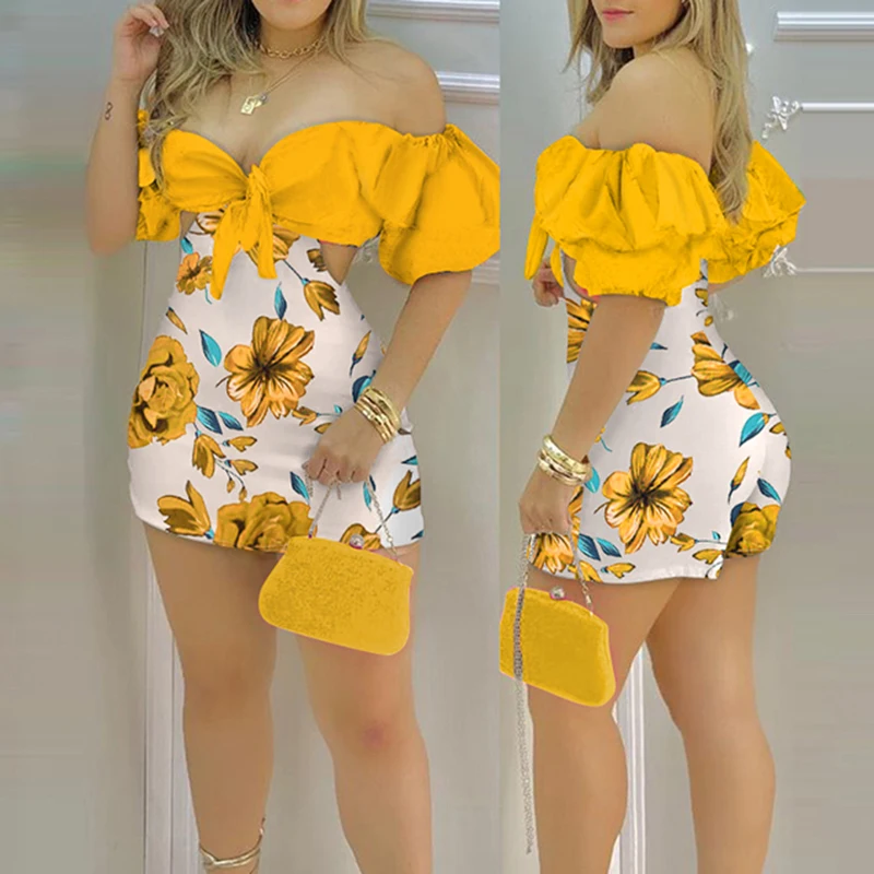 Women Fashion Off Shoulder Party Mini Romper Female Floral Print Playsuit Knotted Skorts Romper 
Women Fashion Off Shoulder Party Mini Romper Female Floral Print Playsuit Knotted Skorts Romper