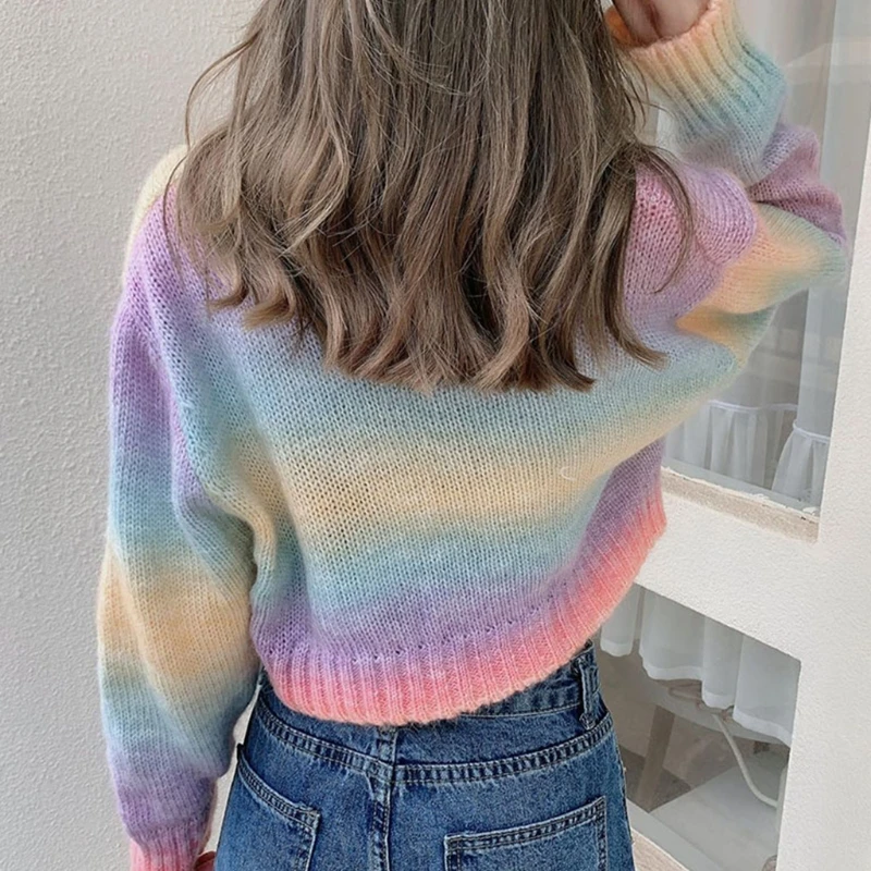 Women Autumn Rainbow Gradient Sweater Cardigan Long Sleeve V-Neck Button Down Knitwear Coat Harajuku Loose Crop Top
Women Autumn Rainbow Gradient Sweater Cardigan Long Sleeve V-Neck Button Down Knitwear Coat Harajuku Loose Crop Top