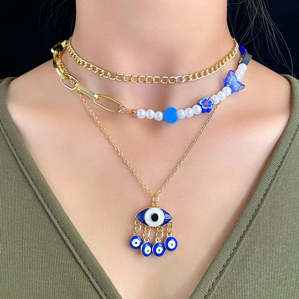 Turkish Evil Eyes Multi-layer Pearls Choker Necklace For Women Vintage Devil Pendant Necklace Clavicle Chain Fashion Y2k Jewelry
Turkish Evil Eyes Multi-layer Pearls Choker Necklace For Women Vintage Devil Pendant Necklace Clavicle Chain Fashion Y2k Jewelry