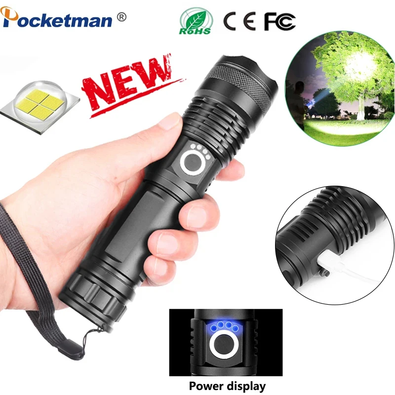 

Portable Most Powerful XHP 50.2 LED Flashlight 5 Modes Usb Zoomable Led Torch xhp50 18650 or 26650 battery Best Camping,Outdoor