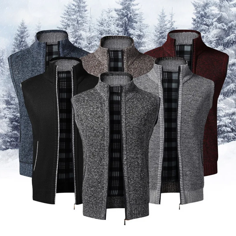 2020 Autumn Winter Men Sweater Coat Warm Sleeveless Zipper Cardigan Men Knitted Vest Sweatercoat Casual Plaid Knitwear
2020 Autumn Winter Men Sweater Coat Warm Sleeveless Zipper Cardigan Men Knitted Vest Sweatercoat Casual Plaid Knitwear