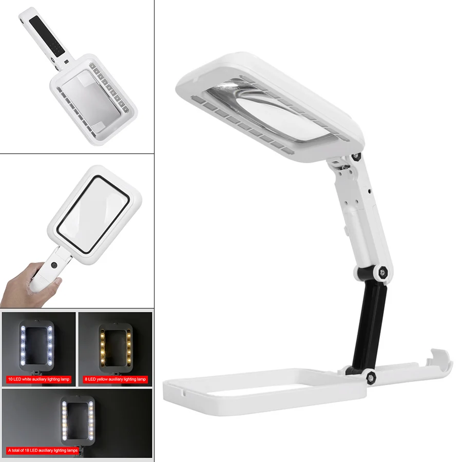 3X Table Magnifier Square Magnifying Glass 18 LED Lights 3 Colors Light Adjustable Bracket Desktop Reading Maintenance Magnifier
3X Table Magnifier Square Magnifying Glass 18 LED Lights 3 Colors Light Adjustable Bracket Desktop Reading Maintenance Magnifier