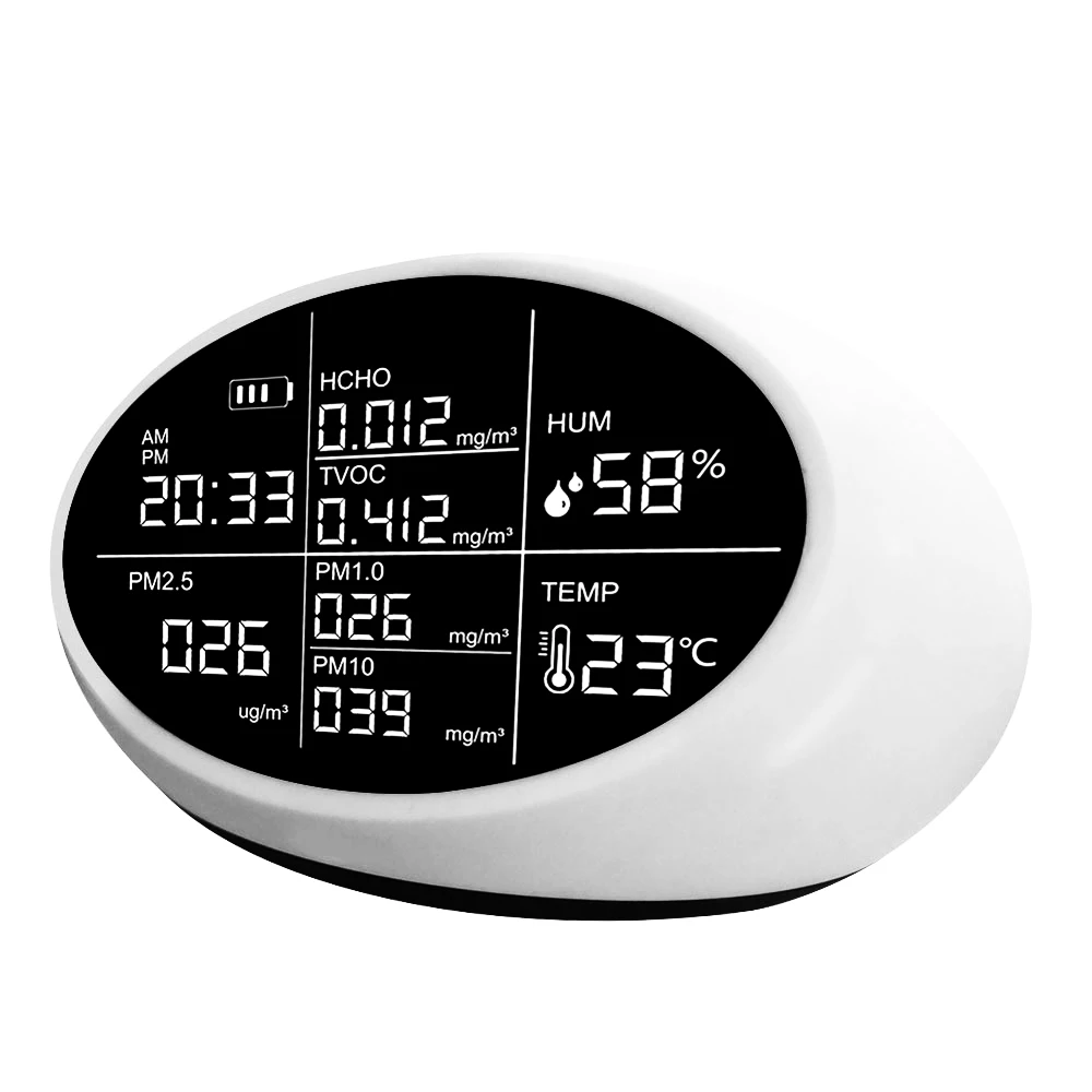 Digital Gas PM2.5 Analyzer Multifunctional Air Quality Monitor Hygrothermograph PM1.0/PM10 HCHO TVOC Meter Air Analyzer 
Digital Gas PM2.5 Analyzer Multifunctional Air Quality Monitor Hygrothermograph PM1.0/PM10 HCHO TVOC Meter Air Analyzer