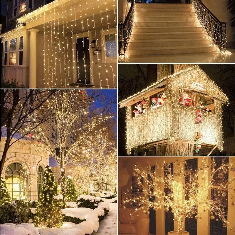 

1x Christmas Lights Outdoor Decoration 10m 220V Droop 100 Led Curtain Icicle String Lights New Year Wedding Party Garland Light