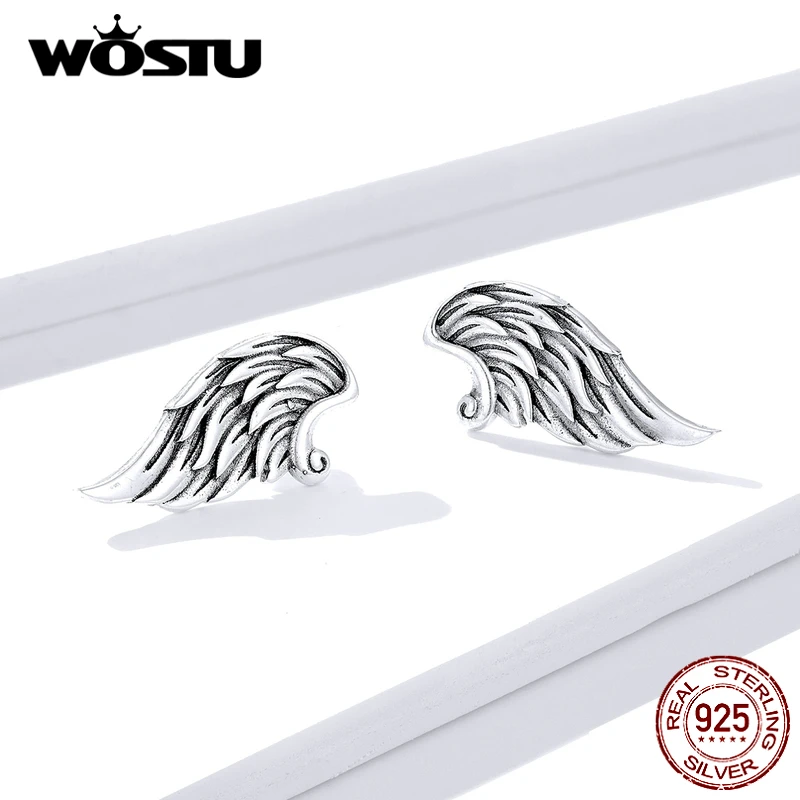 WOSTU Vintage Wings Stud Earrings 100% 925 Sterling Silver Retro Small For Women Girls Party Jewelry FNE343 | Украшения и