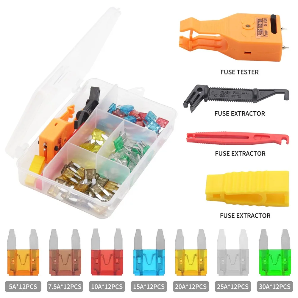 88pcs Auto Fuse And Tester Kit Car Fuses 5A 7.5A 10A 15A 20A 25A 30A Fuse Clips Puller Extractor Removal Tools Car Accessories
88pcs Auto Fuse And Tester Kit Car Fuses 5A 7.5A 10A 15A 20A 25A 30A Fuse Clips Puller Extractor Removal Tools Car Accessories