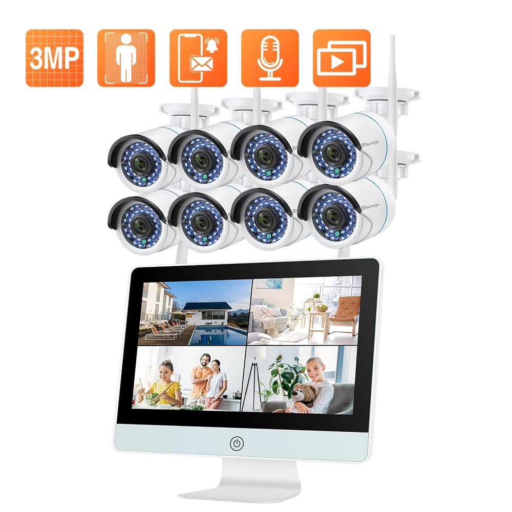 Techage H.265 8CH Video Surveillance Set 12in LCD Screen Monitor 3MP Wireless NVR Kit Audio Record WiFi Camera System P2P CCTV
Techage H.265 8CH Video Surveillance Set 12in LCD Screen Monitor 3MP Wireless NVR Kit Audio Record WiFi Camera System P2P CCTV