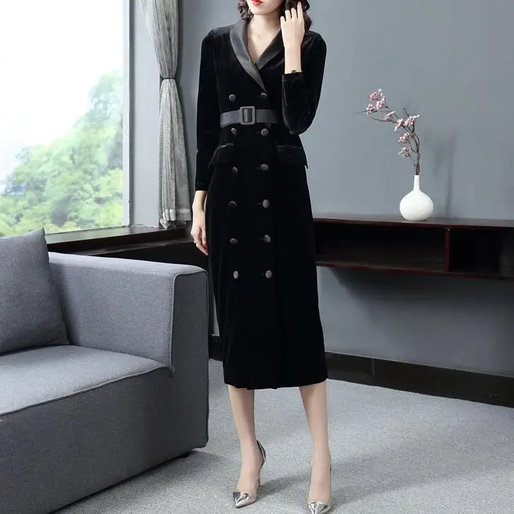 Vintage Velvet Dress Women Elegant Bodycon Double Breasted Luxury Designer Long Sleeve Ladies Dresses Autumn Winter Plus Size
Vintage Velvet Dress Women Elegant Bodycon Double Breasted Luxury Designer Long Sleeve Ladies Dresses Autumn Winter Plus Size