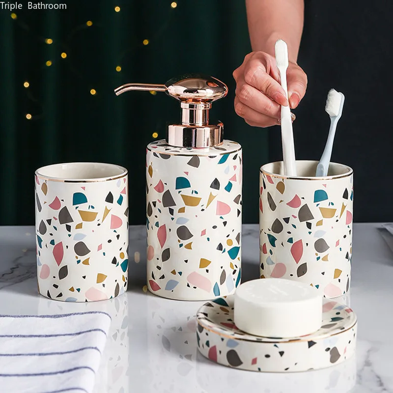 Ceramics Home Wash Set European Style Gargle Cup Soap Dispenser Soap Holders Bathroom Decoration Accessories Four Piece Set
Ceramics Home Wash Set European Style Gargle Cup Soap Dispenser Soap Holders Bathroom Decoration Accessories Four Piece Set
