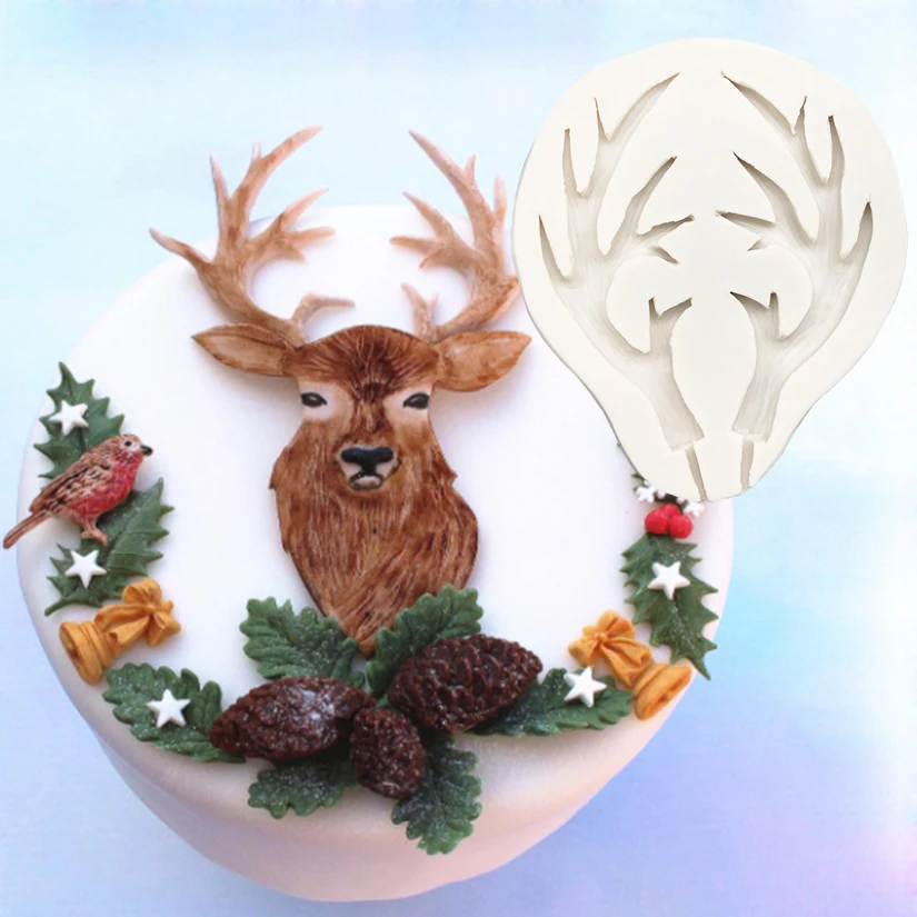 

Christmas Reindeer Horn Silicone Cake Baking Mold Sugarcraft Chocolate Cupcake Resin Tools Fondant Decorating Tools