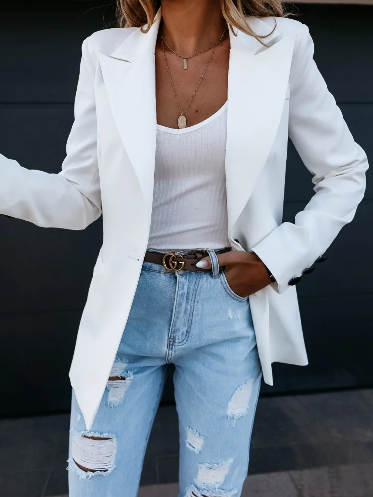 Elegant Fashion Woman Blazers 2021 Autumn Temperament Suit Jacket Lapel Single Button Streetwear Casual Notched Commuter Jacket
Elegant Fashion Woman Blazers 2021 Autumn Temperament Suit Jacket Lapel Single Button Streetwear Casual Notched Commuter Jacket