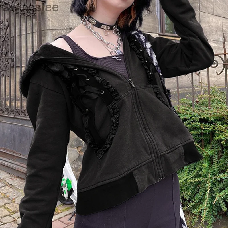 Gothic Lace Patchwork Jackets Y2K Vintage Fairycore Grunge Hooded Coats Autumn Long Sleeves Chic Pockets Clothes
Gothic Lace Patchwork Jackets Y2K Vintage Fairycore Grunge Hooded Coats Autumn Long Sleeves Chic Pockets Clothes