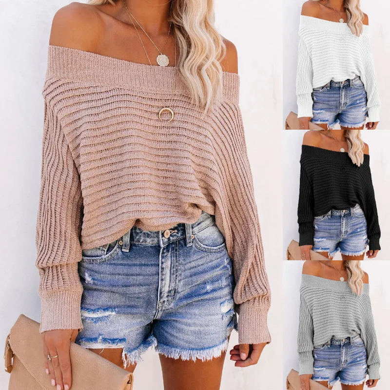 Women Sexy Strapless Knit Sweater Slash Neck Long Sleeves Tops Casual Autumn Clothing Casual Pullovers Plus Size Sweater 2021
Women Sexy Strapless Knit Sweater Slash Neck Long Sleeves Tops Casual Autumn Clothing Casual Pullovers Plus Size Sweater 2021