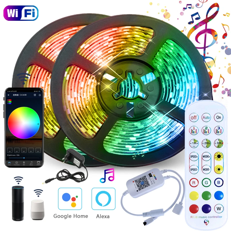 WiFi Светодиодные полосы света RGB 2835/5050 Водонепроницаемый Felixable лента с Alexa Google