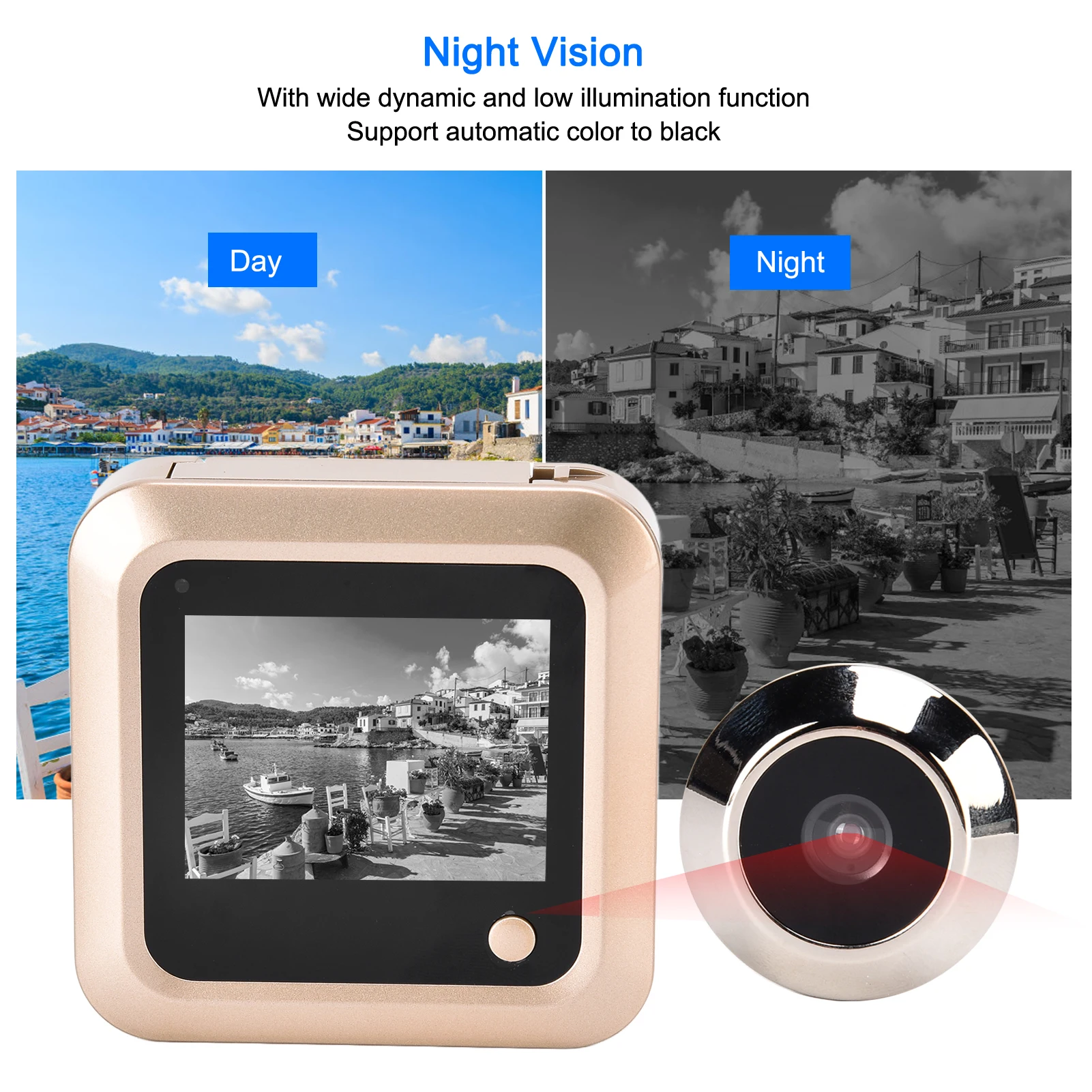 Цифровая дверная камера-шпионка с ЖК-экраном 2,4 дюйма, цветным дисплеем, углом обзора 145 градусов, разрешением 240*320 и наружным звонком.