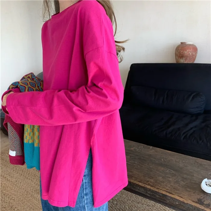 Long Sleeve T-shirt Female 2021 nian Summer New Style Korean-style Pure Color Split Internet Hot Top Loose Mid-length Base Shirt
Long Sleeve T-shirt Female 2021 nian Summer New Style Korean-style Pure Color Split Internet Hot Top Loose Mid-length Base Shirt