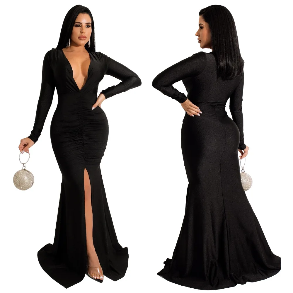 Sexy Elegant Women Formal Dress V Neck Long Sleeve Female Robe Party Vestidos Women Pack Hip Pleated Evening Maxi Dress
Sexy Elegant Women Formal Dress V Neck Long Sleeve Female Robe Party Vestidos Women Pack Hip Pleated Evening Maxi Dress
