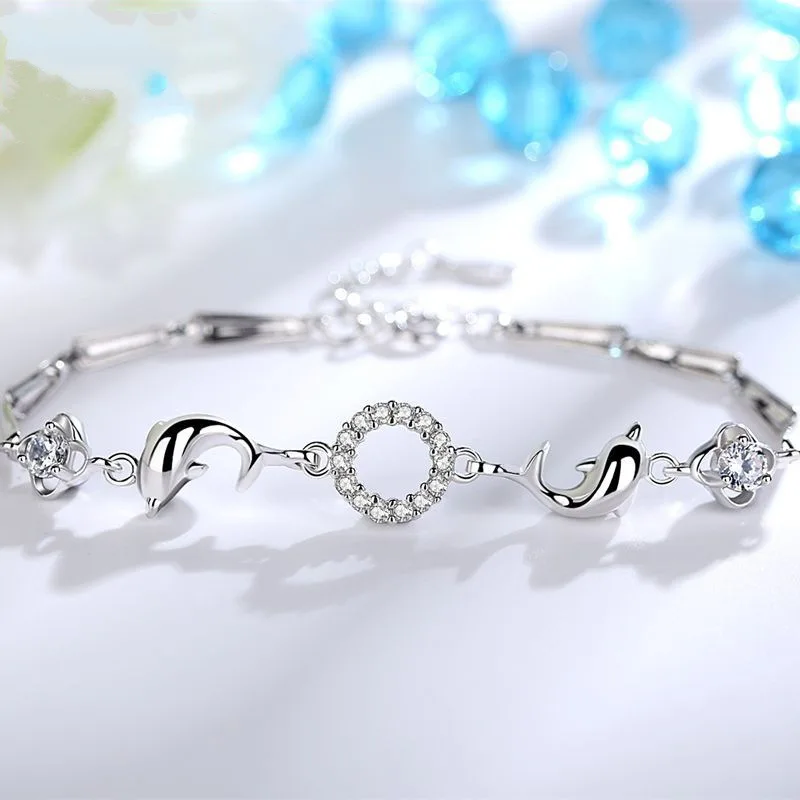 Adjustable 925 Sterling Silver Crystal Dolphin Charm Bracelet Elegant Women Fashion Christmas Wedding Party Jewelry Gift
Adjustable 925 Sterling Silver Crystal Dolphin Charm Bracelet Elegant Women Fashion Christmas Wedding Party Jewelry Gift