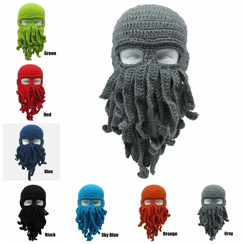 

Novelty Handmade Funny Tentacle Octopus Hat Crochet Cthulhu Beard Beanie Men's Women's Knit Wind Mask Cap Halloween Animal Wear