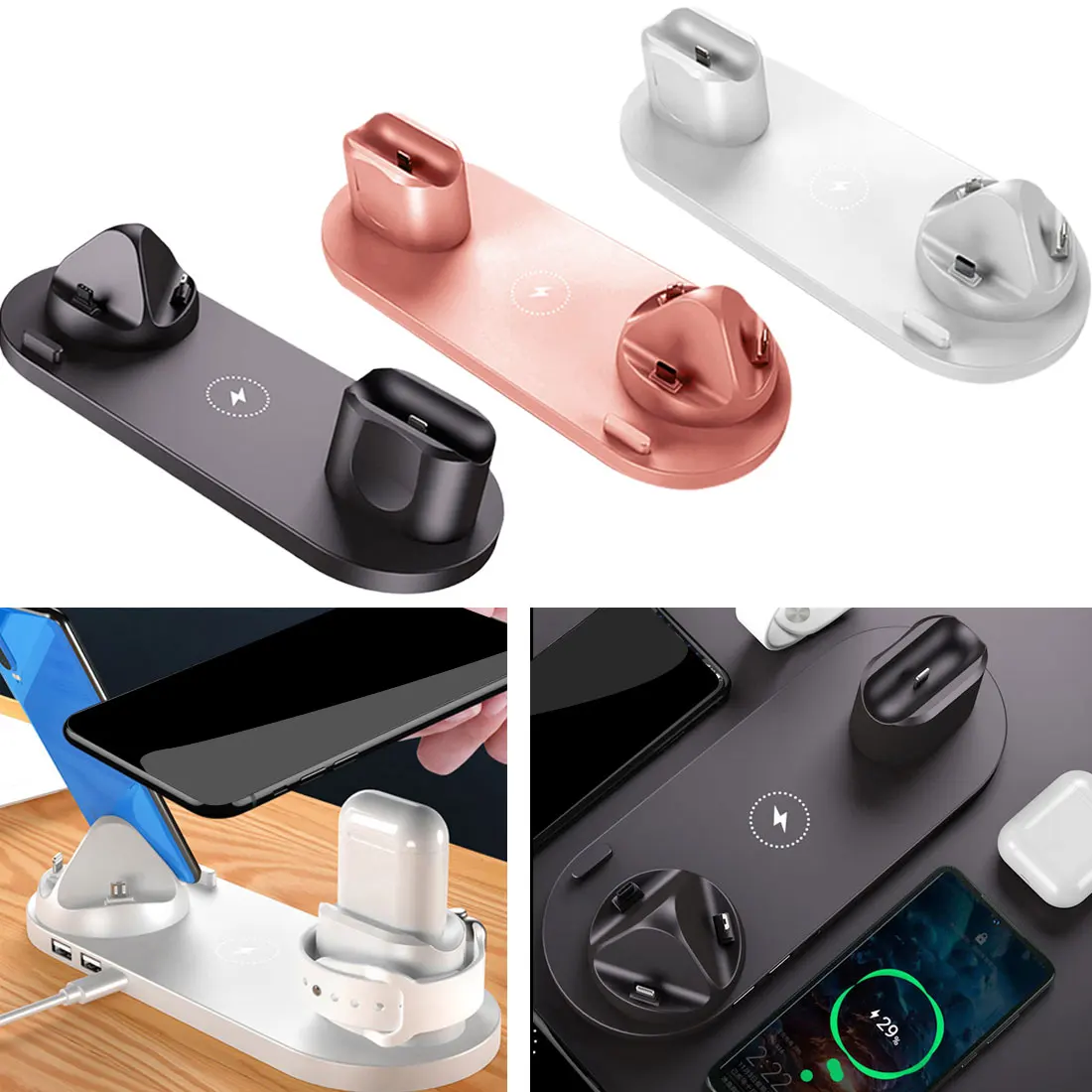 Wireless charger new 6 in 1 wireless charger base for iPhone/Android/Type-C USB phone 10W Qi fast charging
Wireless charger new 6 in 1 wireless charger base for iPhone/Android/Type-C USB phone 10W Qi fast charging