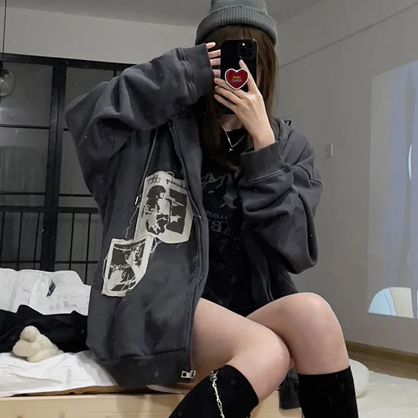 Vintage Women Hip-hop Streetshirt E-girl Punk Hoodie Dark Print Grunge Jacket Y2k Harajuku Anime Goth Hoodies Women Coat Zipper
Vintage Women Hip-hop Streetshirt E-girl Punk Hoodie Dark Print Grunge Jacket Y2k Harajuku Anime Goth Hoodies Women Coat Zipper