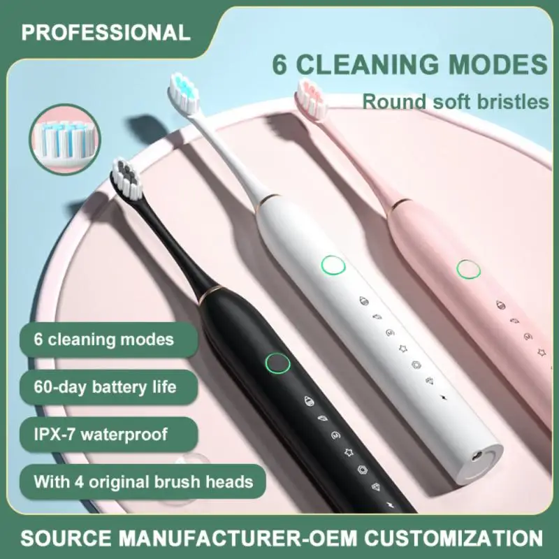 Ultrasonic Electric Toothbrush Wireless Charging For Adult IPX7 Waterproof Replacement Heads Whitening Teeth Timer Smart Brush
Ultrasonic Electric Toothbrush Wireless Charging For Adult IPX7 Waterproof Replacement Heads Whitening Teeth Timer Smart Brush