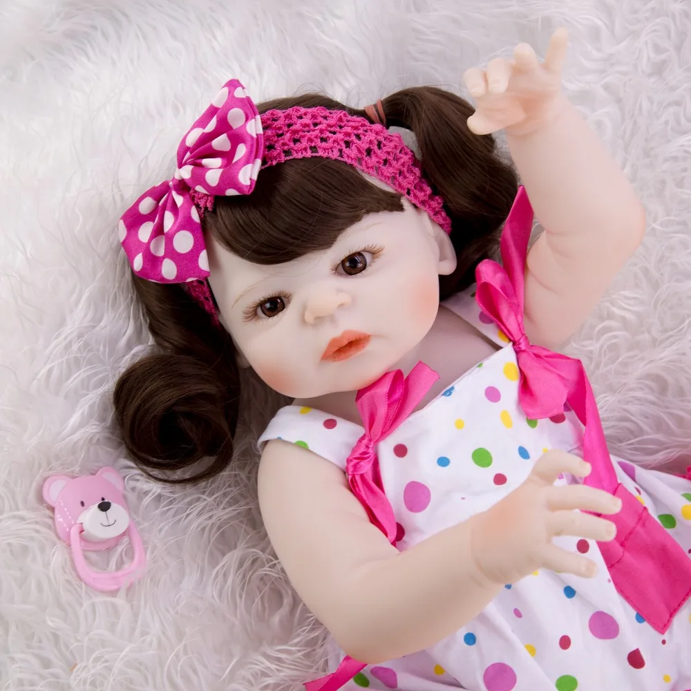 

Boneca для новорожденных, для девочек, brinquedos, 23 дюйма, 57 см, вьющиеся волосы, на все тело, силиконовые виниловые куклы reborn для детей, подарок juguetes