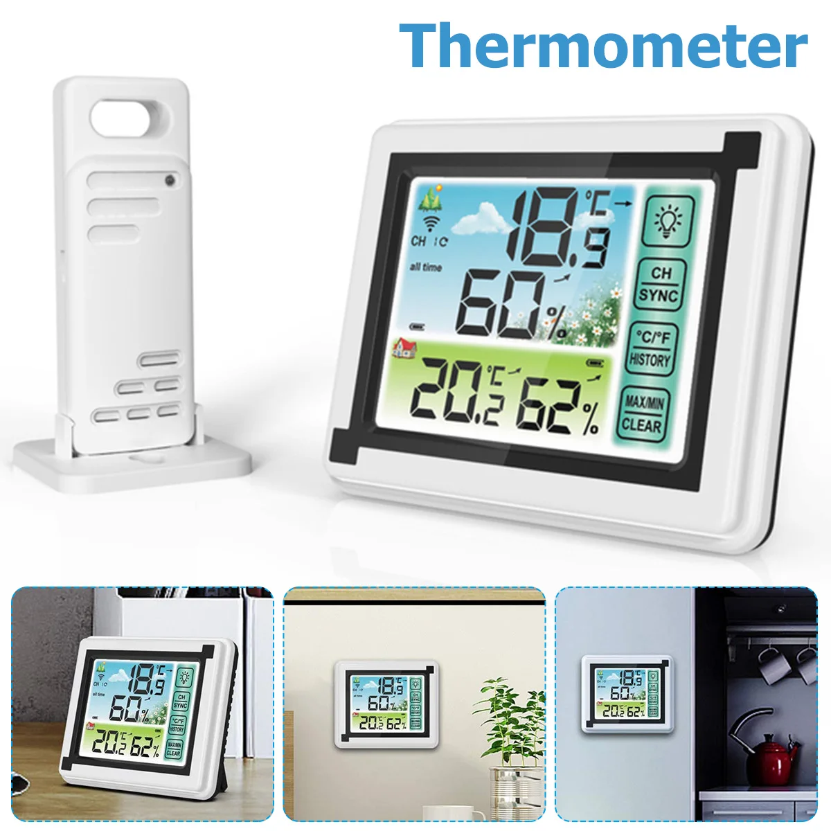 Weather Station Indoor Outdoor Wireless Touch Weather Station Forecast Sensor Thermometer Hygrometer Meter Calendar Backlight
Weather Station Indoor Outdoor Wireless Touch Weather Station Forecast Sensor Thermometer Hygrometer Meter Calendar Backlight