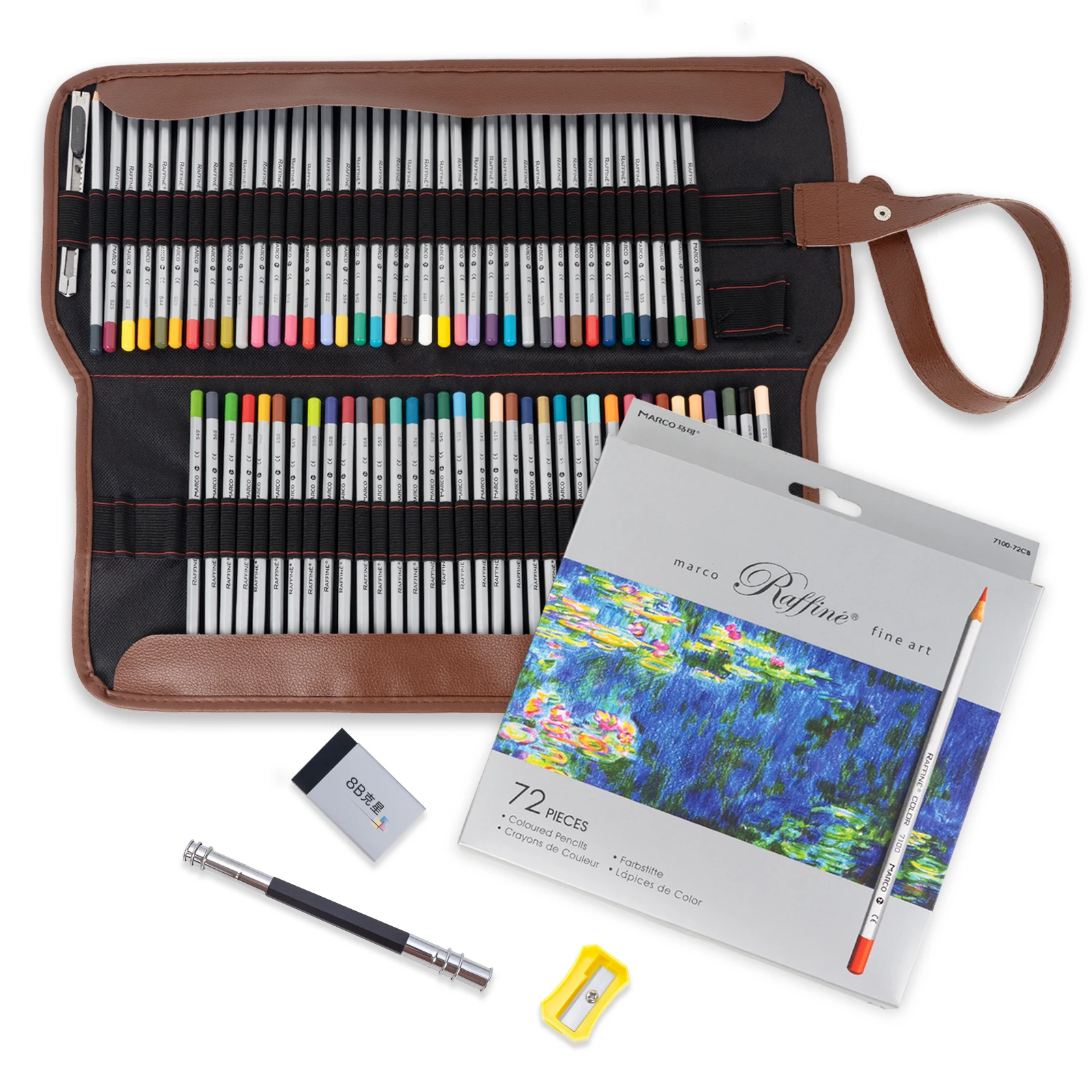 

Marco набор профессиональных масляных цветных карандашей 48/72 цветов, нетоксичные карандаши для рисования, фотография с холщовой сумкой для ка...