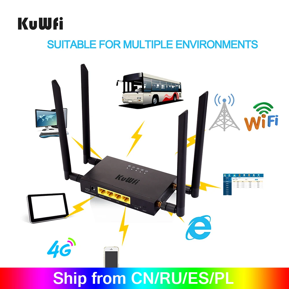 

KuWFi CAT4 4G LTE CPE автомобиля WiFi 300 Мбит/с промышленный беспроводной маршрутизатор высокоскоростной CPE маршрутизатор с слотом для sim-карты/4 шт. вне...