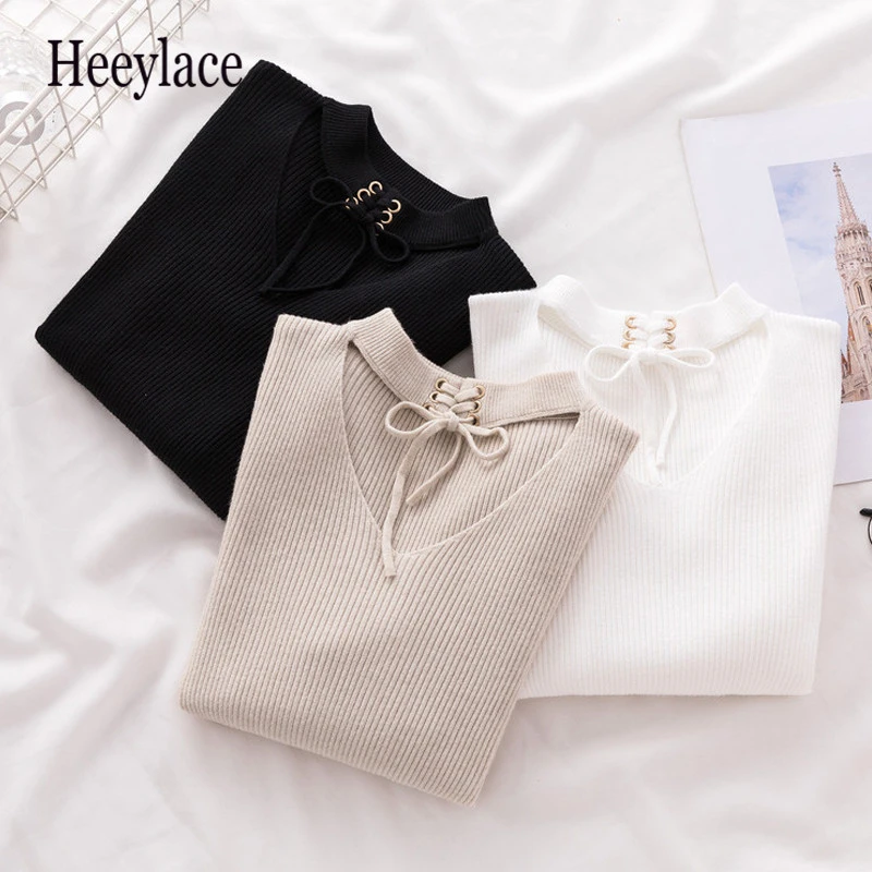 Lace Up Crop Casual Women Sweater Autumn Winter Knitted Pullovers Long Sleeve V Neck Slim Jumper Tops Bandage Sweater
Lace Up Crop Casual Women Sweater Autumn Winter Knitted Pullovers Long Sleeve V Neck Slim Jumper Tops Bandage Sweater