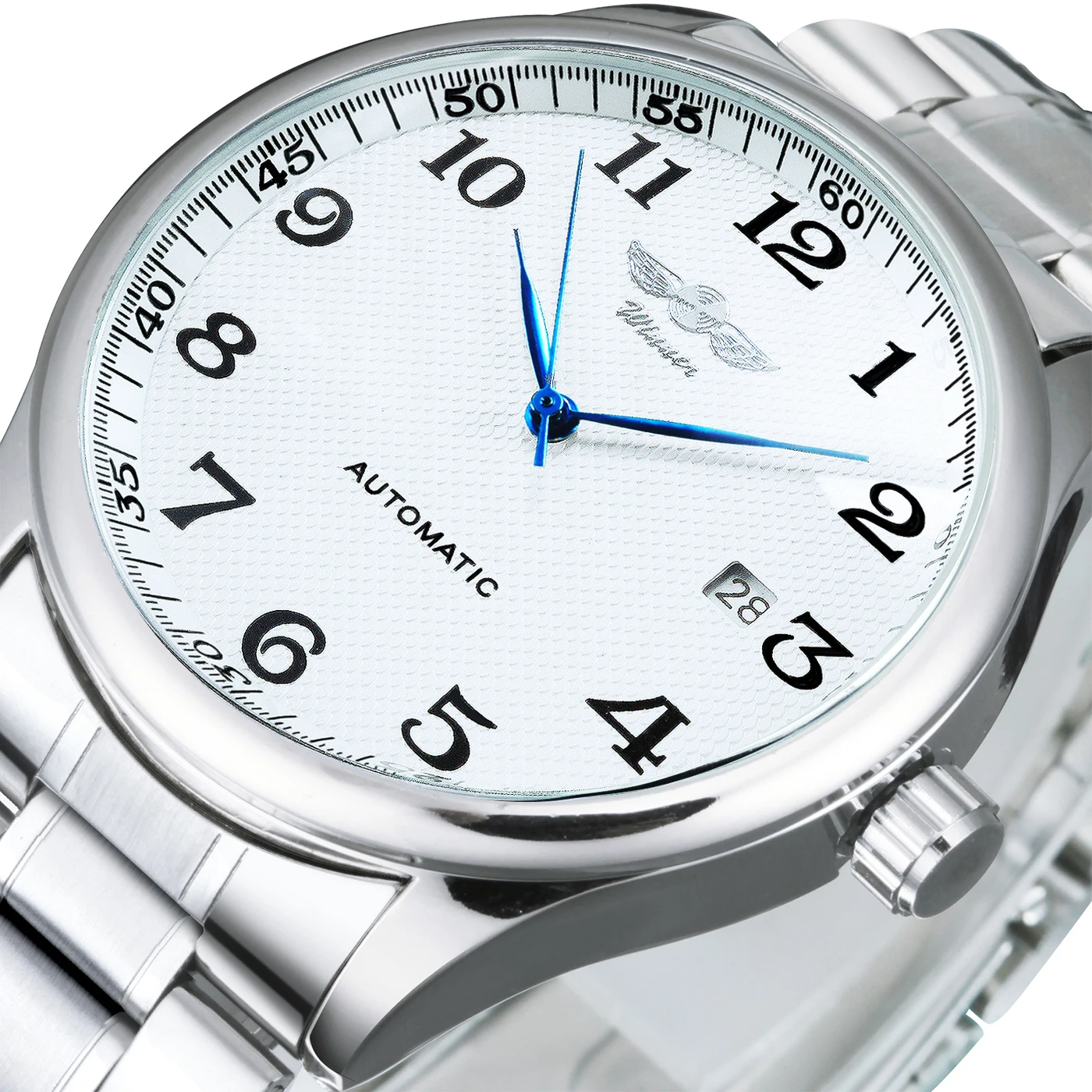 

Часы наручные WINNER Мужские автоматические, минималистичные брендовые Роскошные деловые механические с синими указками, с ремешком из нержавеющей стали