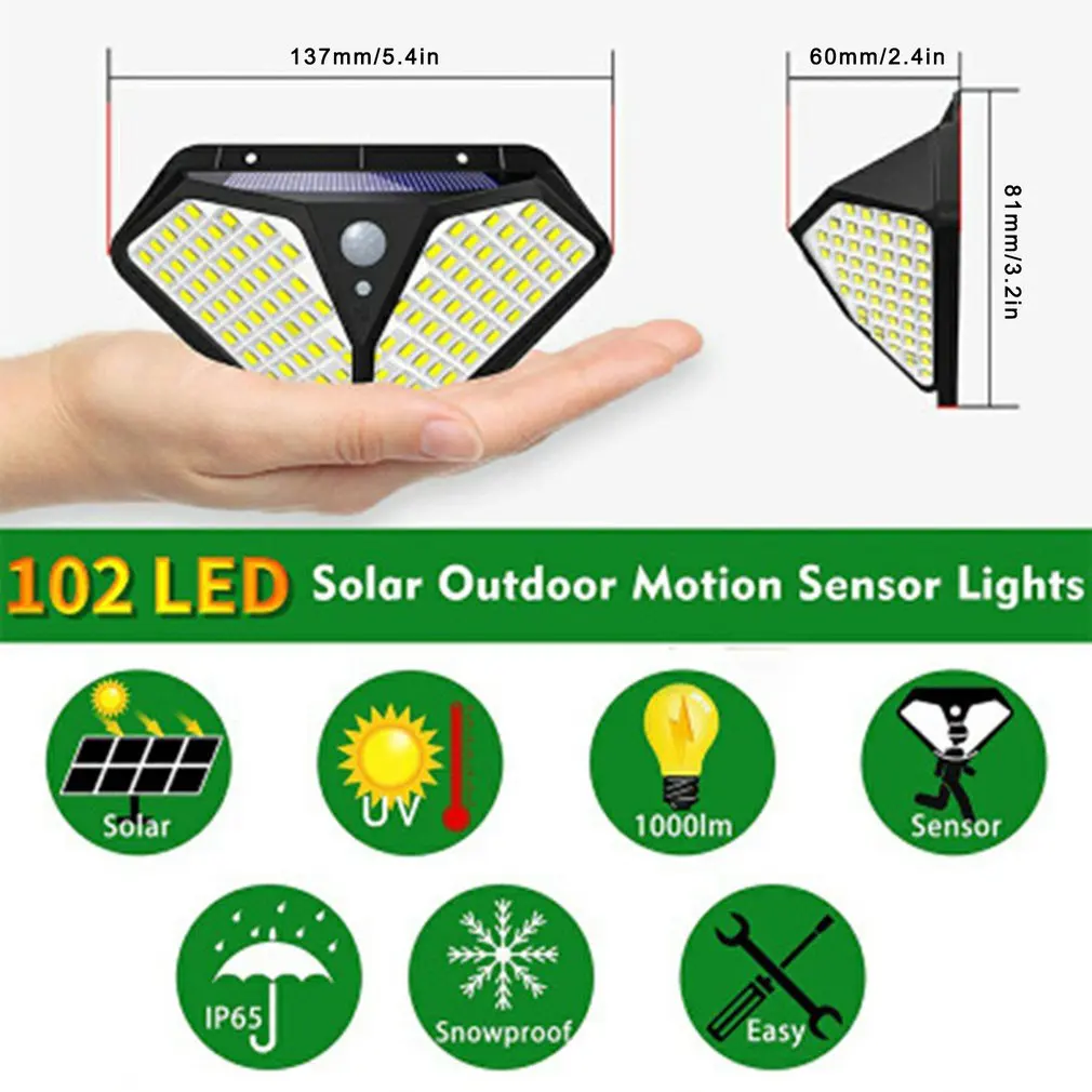 102 LED Solar Light Outdoor Lamp Powered Sunlight 3 Modes PIR Motion Sensor For Garden Decoration Wall Street
102 LED Solar Light Outdoor Lamp Powered Sunlight 3 Modes PIR Motion Sensor For Garden Decoration Wall Street