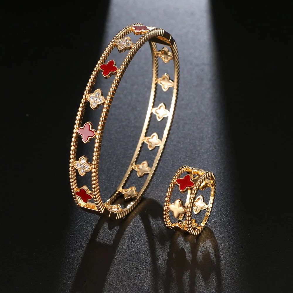 Women's Bracelet & ring set high quality 3A zircon Flower shape design fashionable fashion jewelry 2 pieces set
Women's Bracelet & ring set high quality 3A zircon Flower shape design fashionable fashion jewelry 2 pieces set