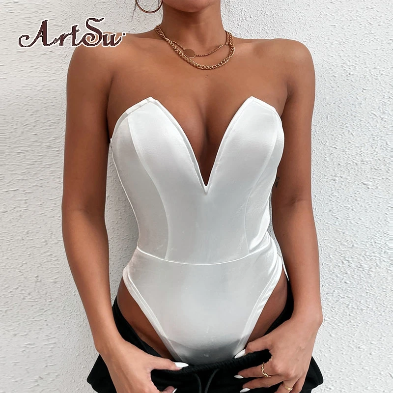 ArtsuDeep V без бретелек Боди рукавов сексуальный тонкий Bodycon комбинезон модный