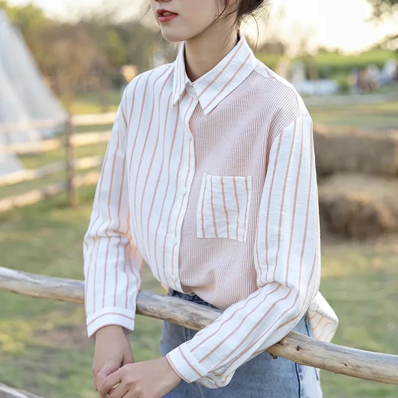 Spring New Korean Chic Loose Striped Women's Shirts Long Sleeve Large Size Fashion Tops Turn-Down Button Elegant Female Blouses
Spring New Korean Chic Loose Striped Women's Shirts Long Sleeve Large Size Fashion Tops Turn-Down Button Elegant Female Blouses