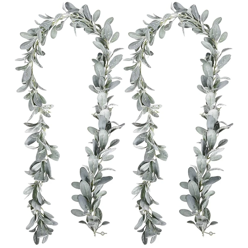 2 Pcs Artificial Flocked Lambs Ear Garland - 6Ft/Piece Soft Faux Vine Greenery and Leaves for Framhouse Mantle Decor
2 Pcs Artificial Flocked Lambs Ear Garland - 6Ft/Piece Soft Faux Vine Greenery and Leaves for Framhouse Mantle Decor