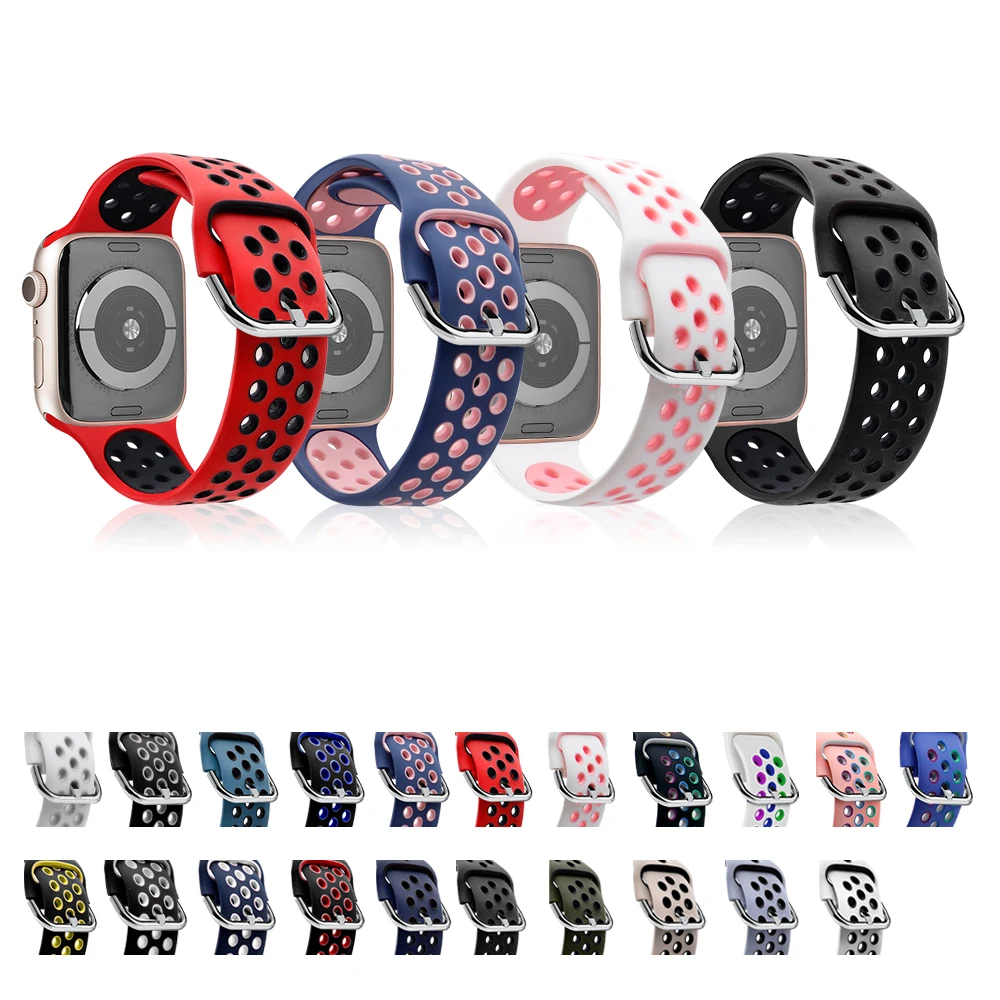 Ремешок силиконовый для Apple Watch Band 44 мм 40 мм 38 мм 42 мм, спортивный Воздухопроницаемый резиновый браслет для iWatch Series 5 4 3 SE 6
Ремешок силиконовый для Apple Watch Band 44 мм 40 мм 38 мм 42 мм, спортивный Воздухопроницаемый резиновый браслет для iWatch Series 5 4 3 SE 6