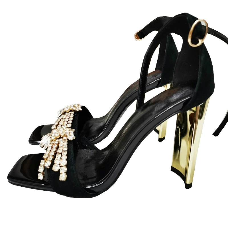 Luxury Summer Sandal Shoe Open Toe Rhinstone 10cm High Gold Heel Sandals Black Flock Sexy Ankle Buckle Strap Shoe Plus Size 43
Luxury Summer Sandal Shoe Open Toe Rhinstone 10cm High Gold Heel Sandals Black Flock Sexy Ankle Buckle Strap Shoe Plus Size 43