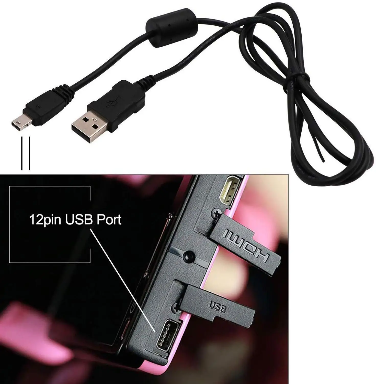 

Replacement USB Data Charging Cable 12Pin USB Port Power Cord Compatible For Casio Exilim Camera EX-S10 S12 H10 F1 FS10 FC100