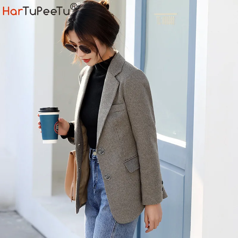 Slim Fit Blazer Jacket Women 2021 Spring Autumn Woolen Plaid Office Coat With Pockets Casual Double Breasted S~2XL Outerwear Top
Slim Fit Blazer Jacket Women 2021 Spring Autumn Woolen Plaid Office Coat With Pockets Casual Double Breasted S~2XL Outerwear Top