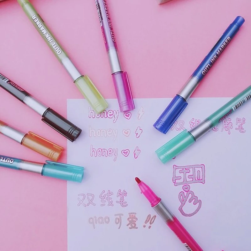 8 Colors Double Lines Fluorescent Art Marker Outline Pen Stationery Drawing Pens 85DD
8 Colors Double Lines Fluorescent Art Marker Outline Pen Stationery Drawing Pens 85DD