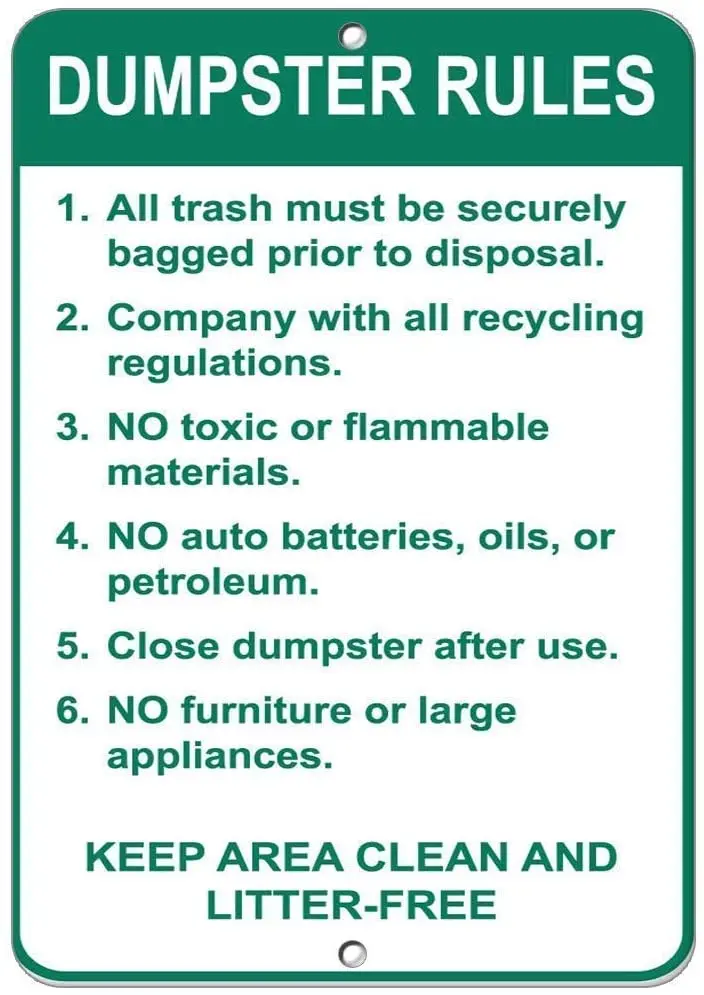 Tin Signs Dumpster Rules Security Metal Sign for Bedroom Cafe Home Bar Pub Coffee Beer Kitchen Bathroom Funny Wall Decor
Tin Signs Dumpster Rules Security Metal Sign for Bedroom Cafe Home Bar Pub Coffee Beer Kitchen Bathroom Funny Wall Decor