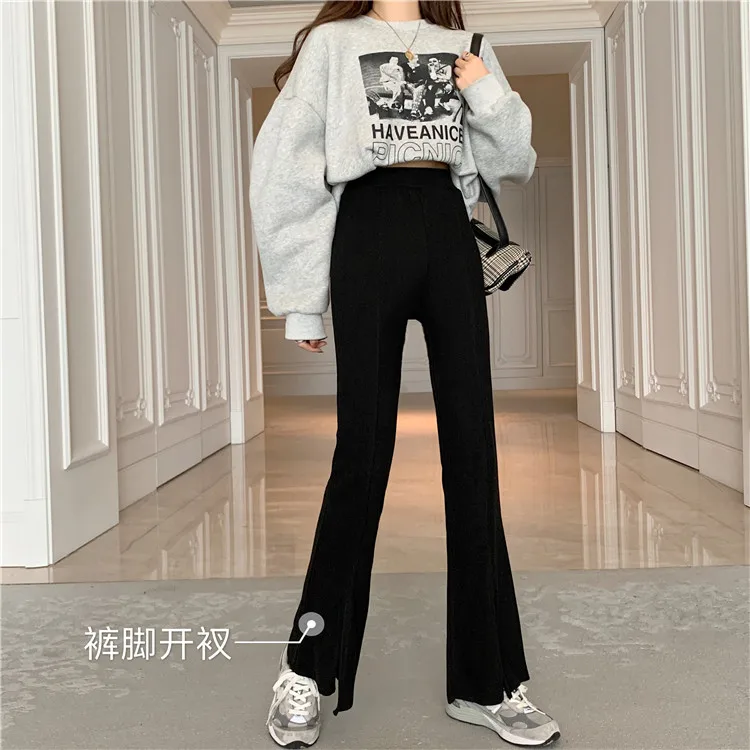 Korean-style Split High Waist Black Bootcut Trousers Slimming Longer Leg Slim Fit Draped Mop Trousers 2021 Spring and Autumn New
Korean-style Split High Waist Black Bootcut Trousers Slimming Longer Leg Slim Fit Draped Mop Trousers 2021 Spring and Autumn New