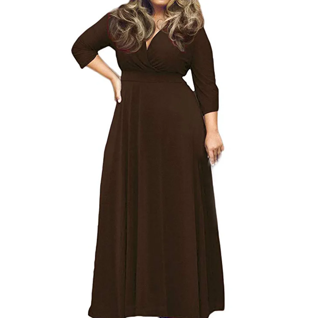 Women Dresses L-3XL Womens Fashion Casual Plus Size Solid V-Neck Three Quater Sleeve Long Maxi Dress vestidos femininos
Women Dresses L-3XL Womens Fashion Casual Plus Size Solid V-Neck Three Quater Sleeve Long Maxi Dress vestidos femininos